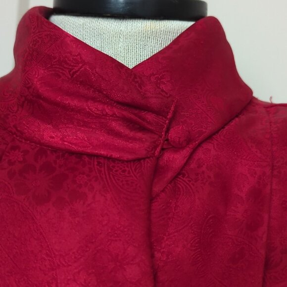 Vtg. 80;s Karen Scott Red Blouse Top Size 16  Pleated Front Shiny Floral-lp27 - Picture 2 of 11